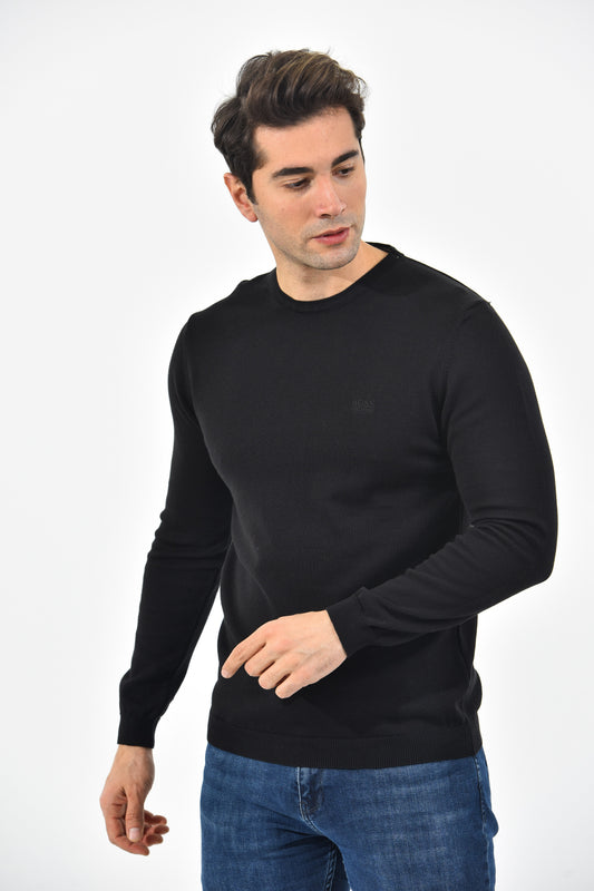 Boss Pullover Herren Schwarz Rundhalsausschnitt