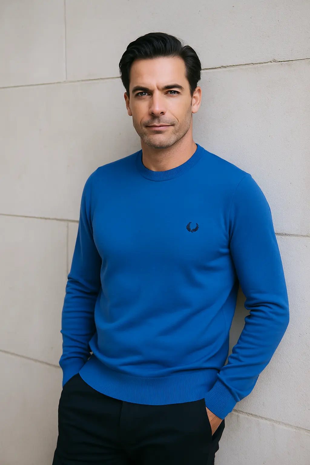 Fred Perry Pullover Herren Saxblau Rundhalsausschnitt