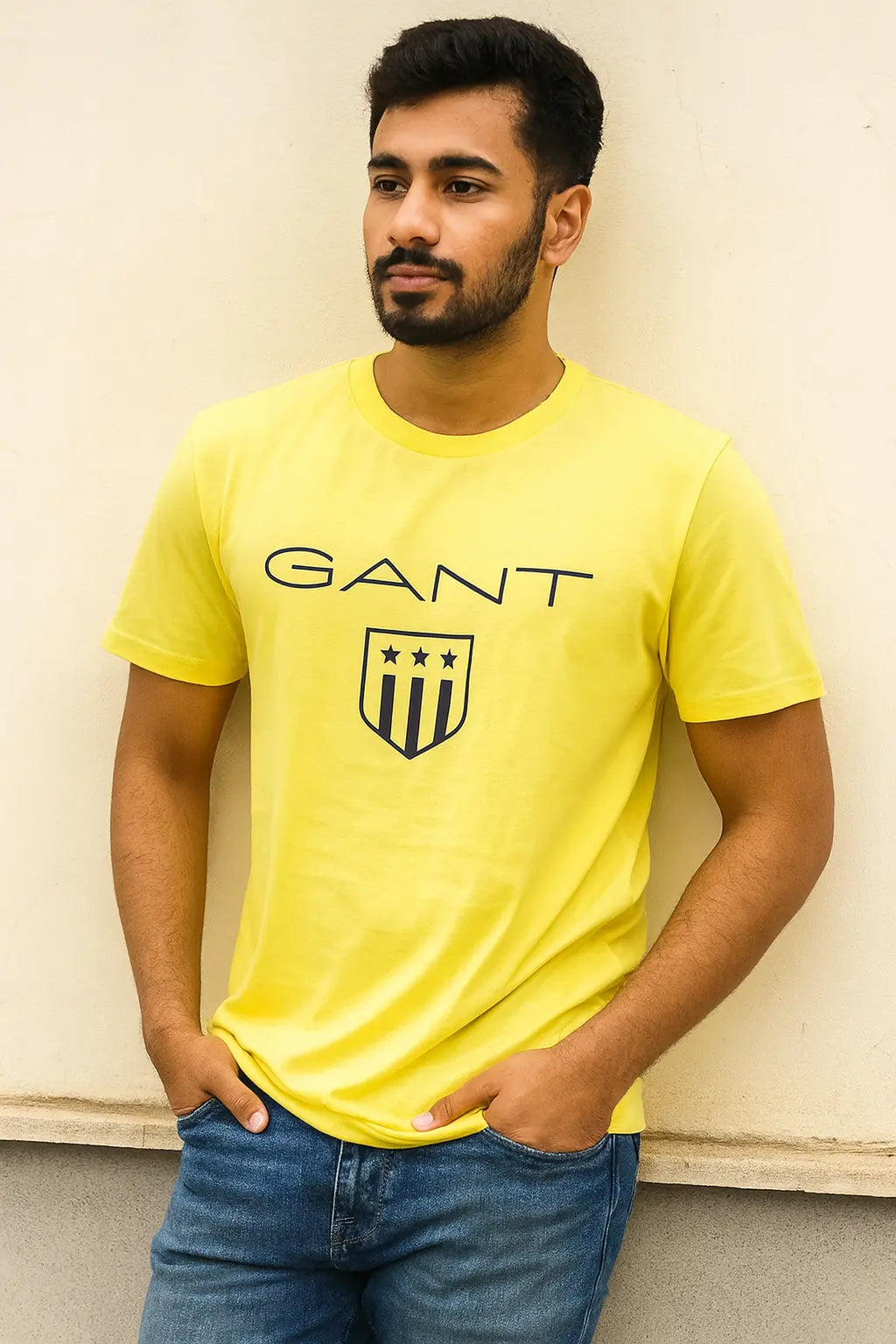 Gant T-Shirt Herren Gelb Rundhalsausschnitt Chest Wappen