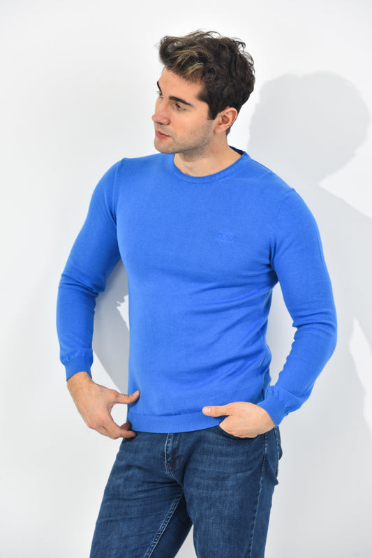 Boss Pullover Herren Saxblau Rundhalsausschnitt