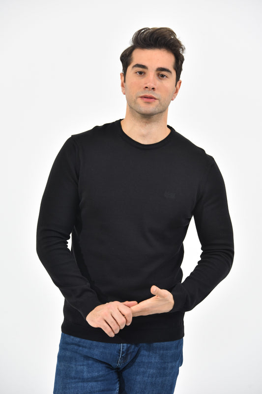 Boss Pullover Herren Schwarz Rundhalsausschnitt
