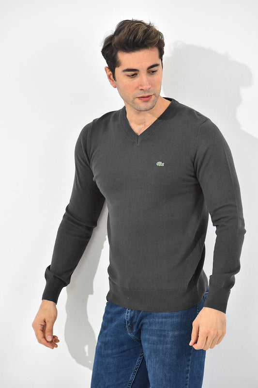 Lacoste Pullover Herren Dunkelgrau V-Ausschnitt