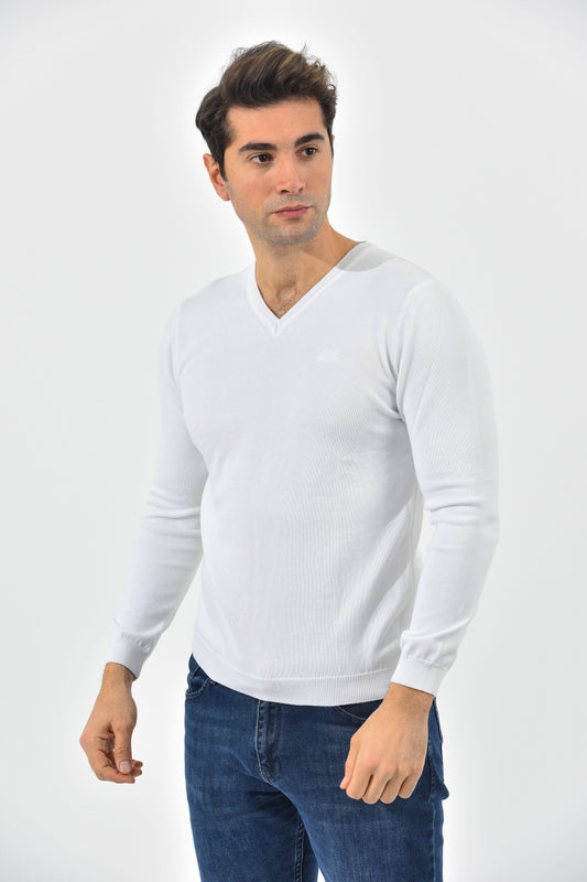 Boss Pullover Herren Weiss V-Ausschnitt