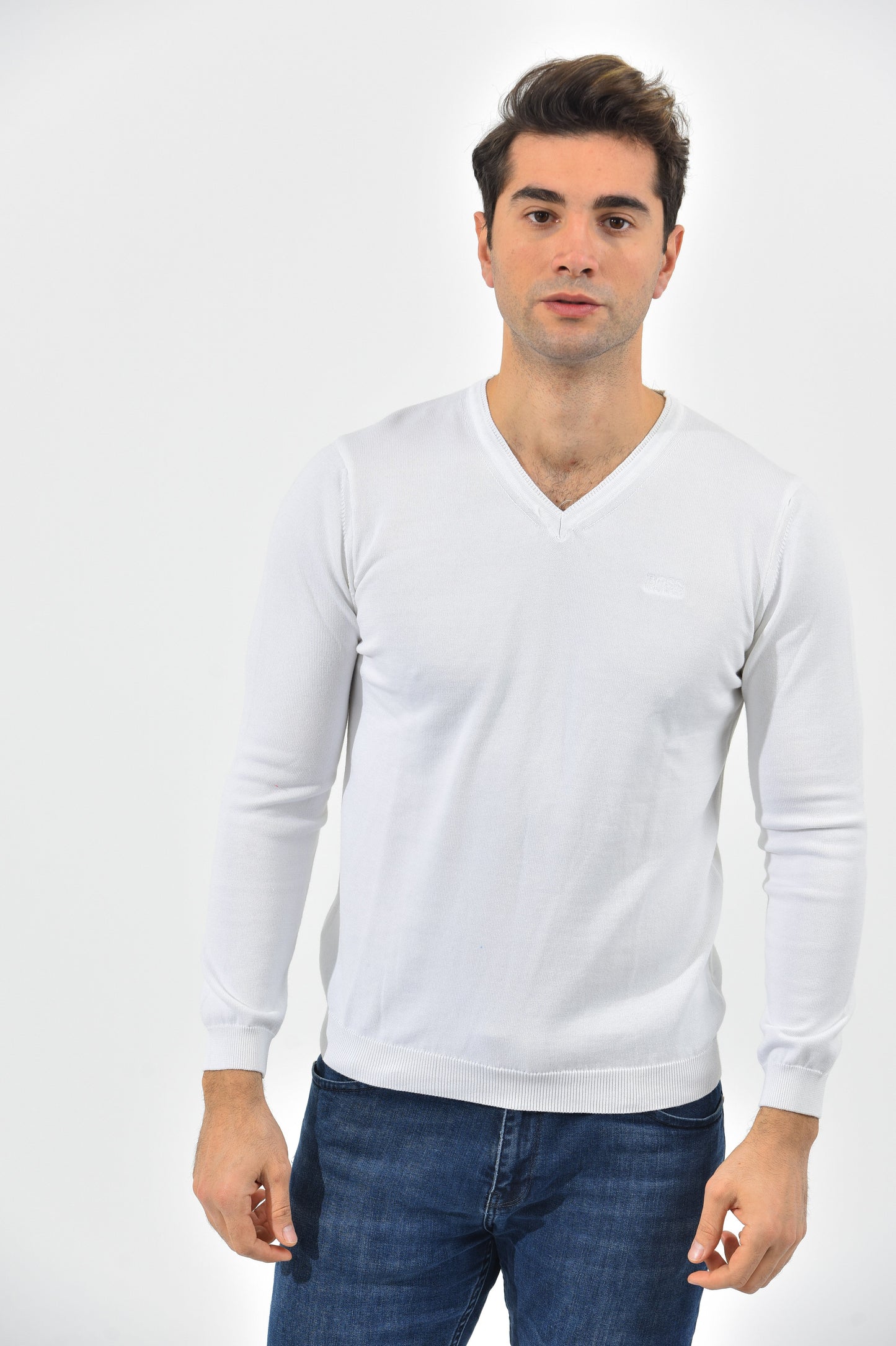 Boss Pullover Herren Weiss V-Ausschnitt
