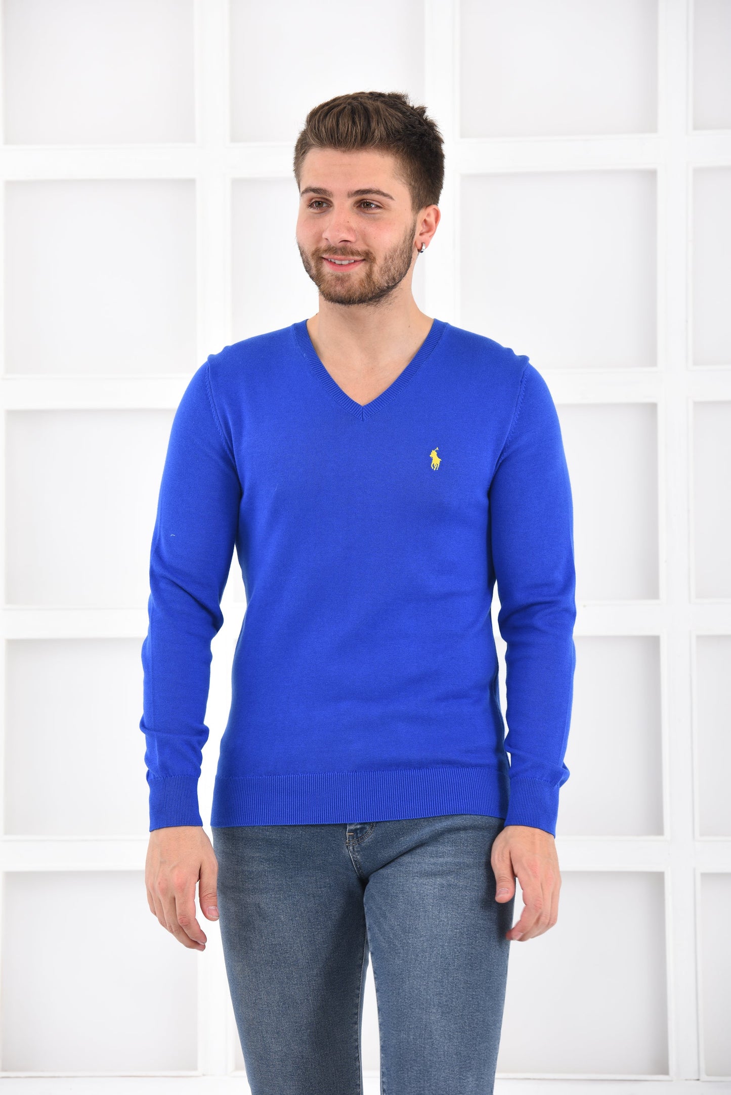 Ralph Lauren Pullover Herren Sax/Gelb V-Ausschnitt