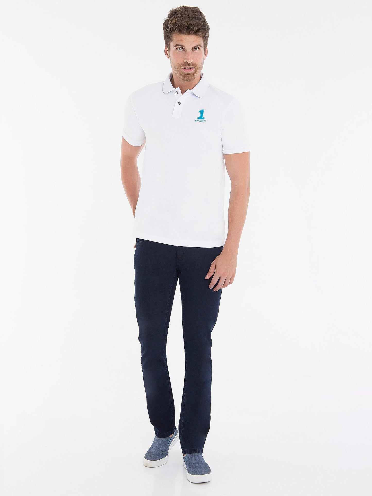 Hackett London Poloshirt Herren Weiss Turkis