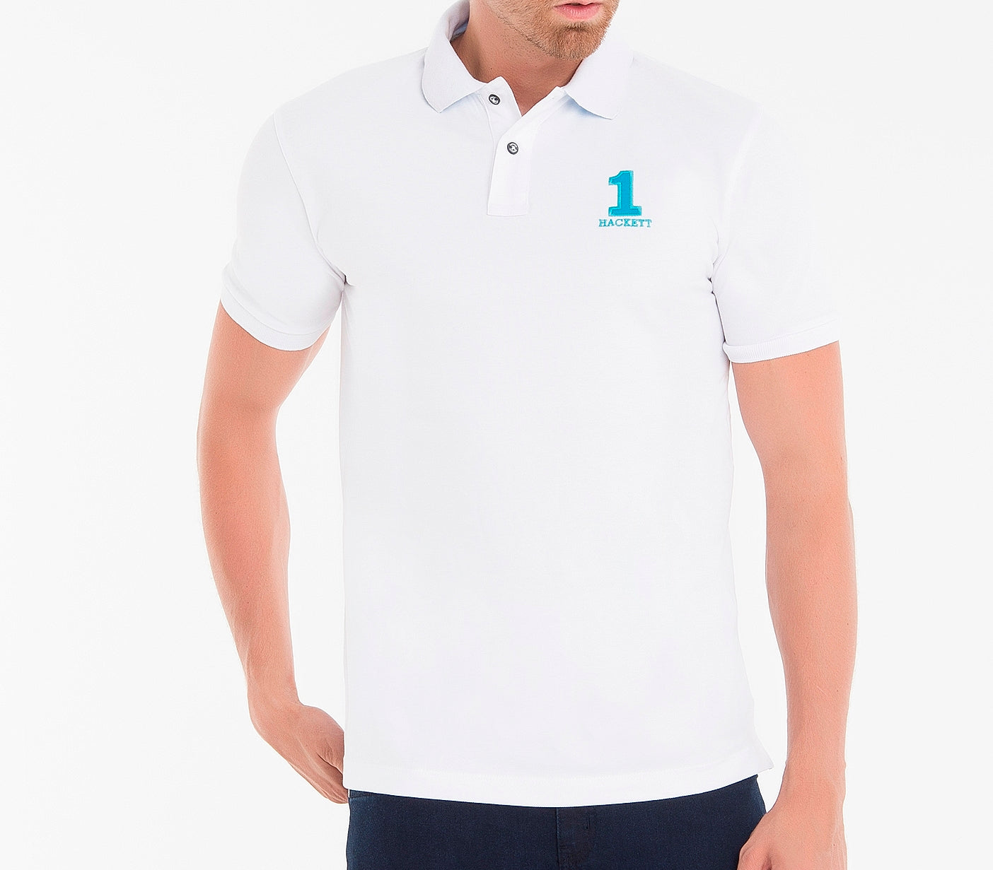 Hackett London Poloshirt Herren Weiss Turkis