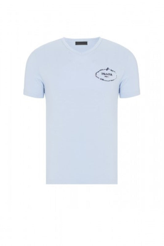Prada T-Shirt Herren Hellblau V-Ausschnitt