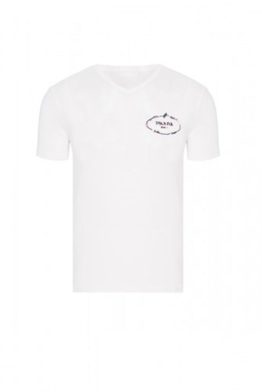 Prada T-Shirt Herren Weiss V-Ausschnitt