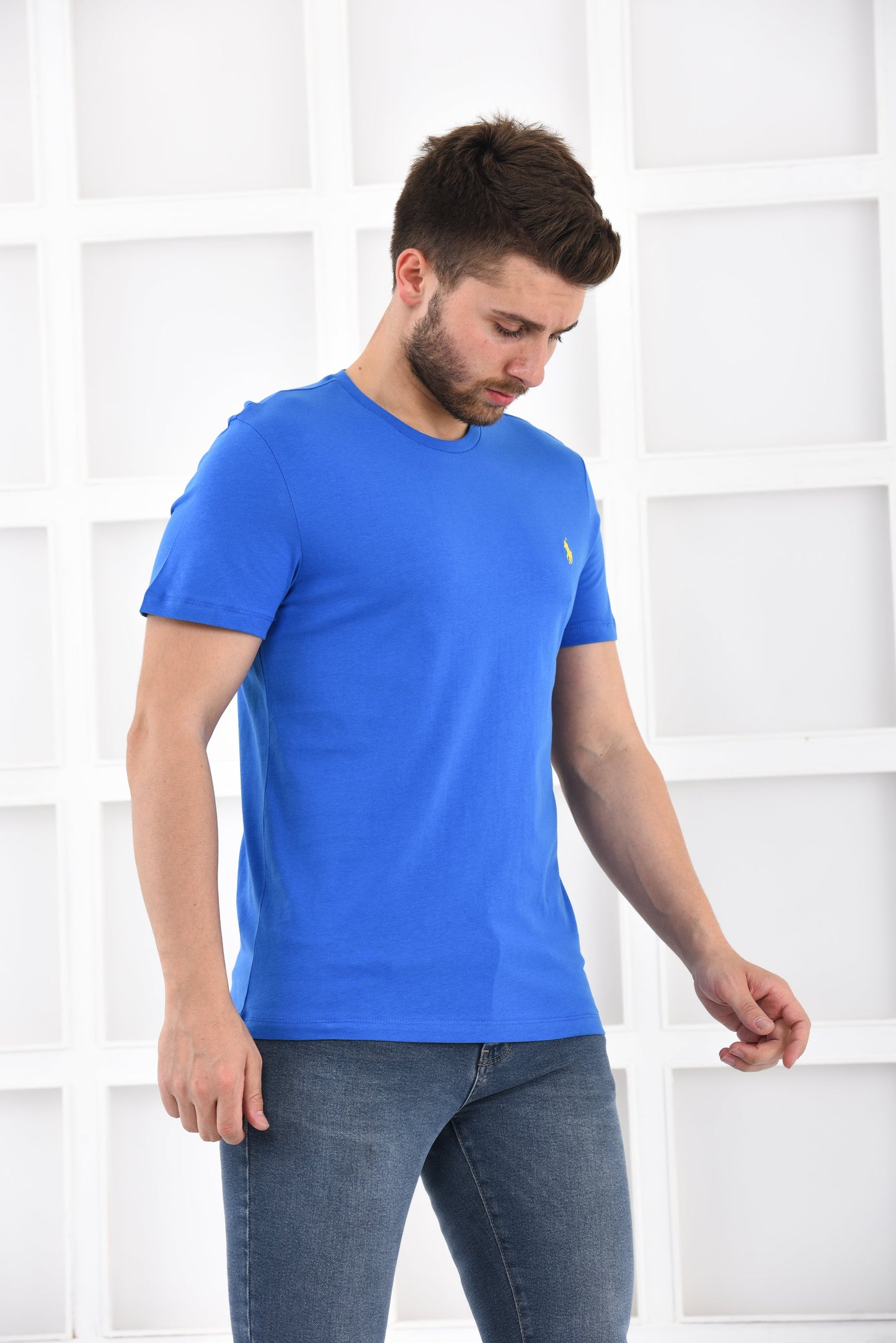 Ralph Lauren T-Shirt Herren Saxblau Gelb Rundhalsausschnitt