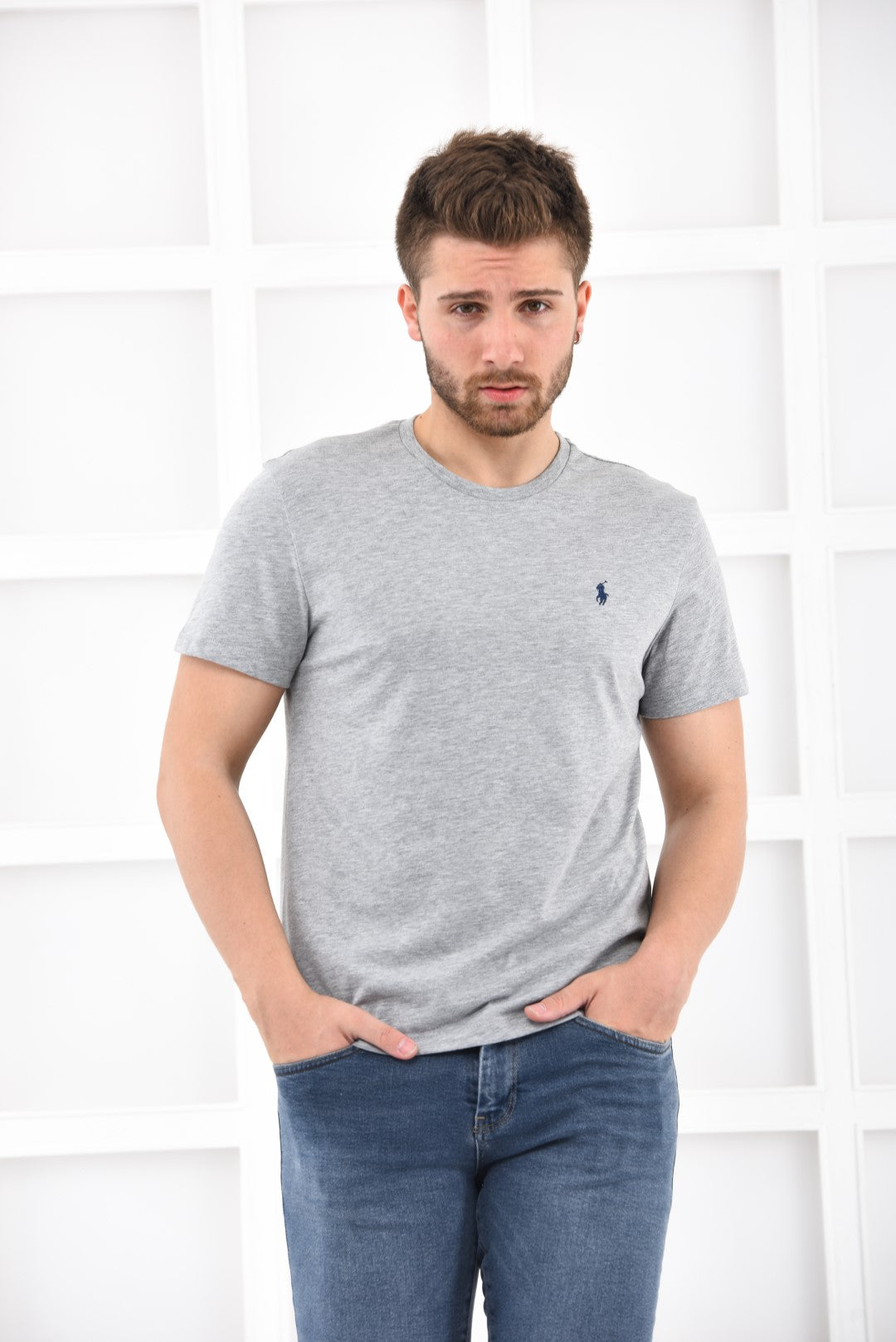 Ralph Lauren T-Shirt Herren Grau Navy Rundhalsausschnitt