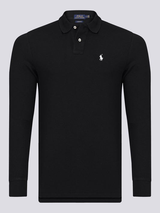 Ralph Lauren Poloshirt Herren Schwarz Langarm Slim Fit