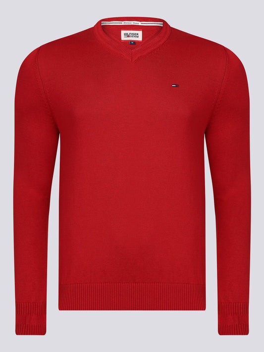 Hilfiger Denim Pullover Herren Rot V-Ausschnitt