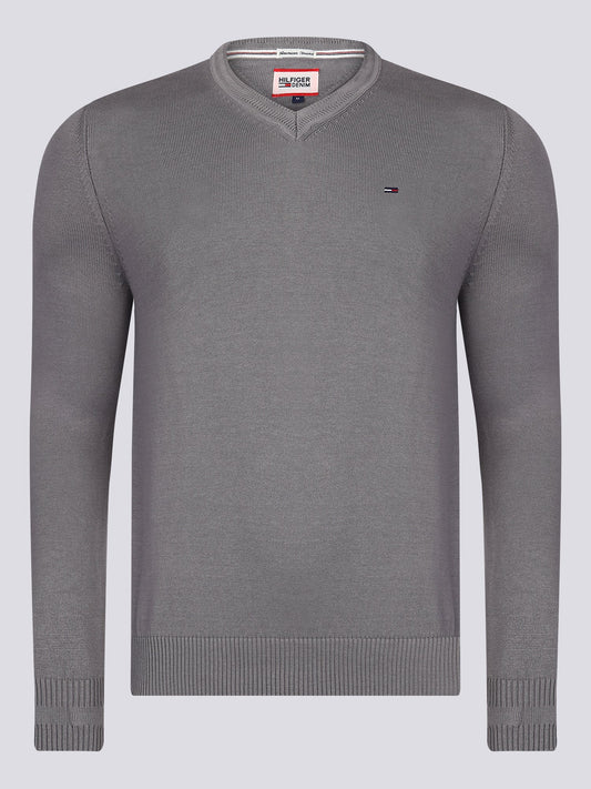 Hilfiger Denim Pullover Herren Grau V-Ausschnitt